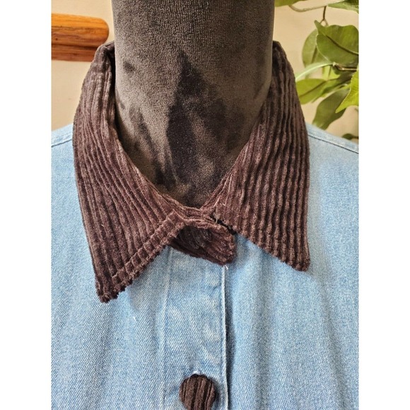 Vintage Fads Solid Blue 100% Cotton Collared Long Sleeve Casual Maxi Dress 12 - Picture 6 of 12